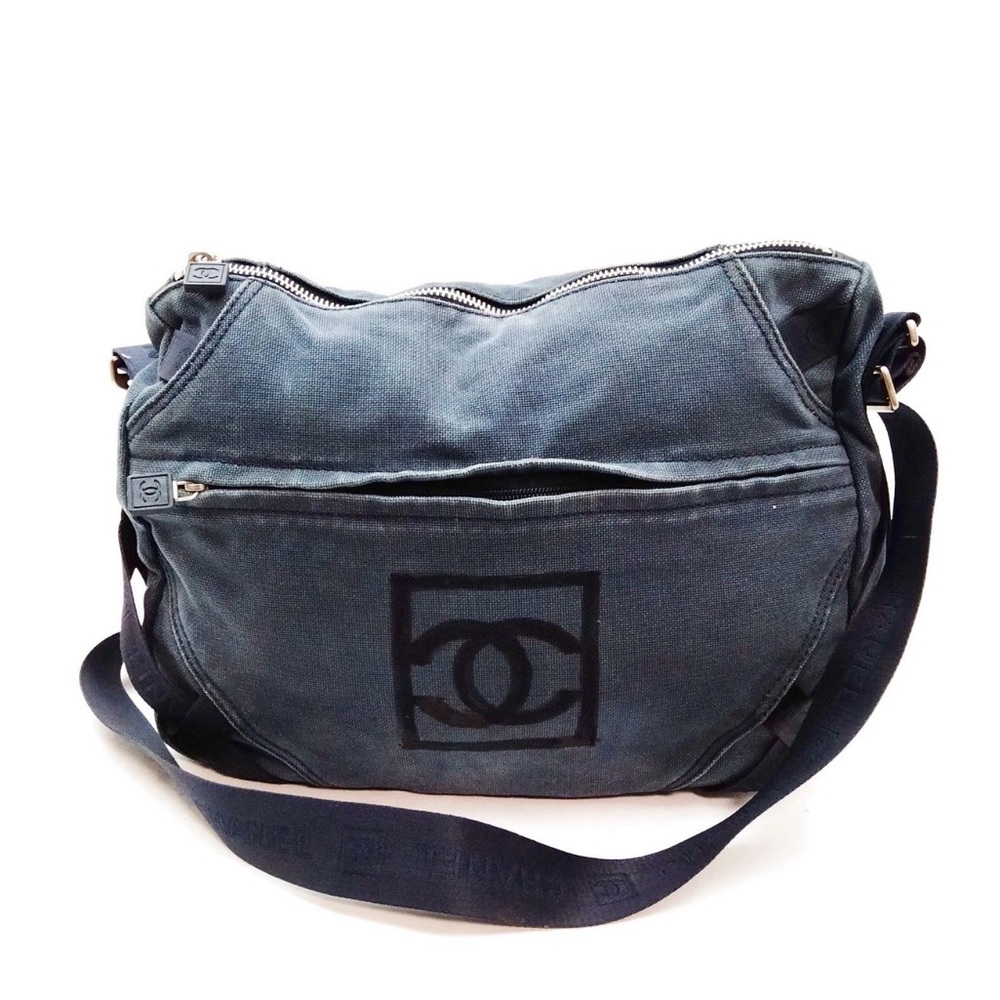CHANEL Navy Canvas Shoulder Bag